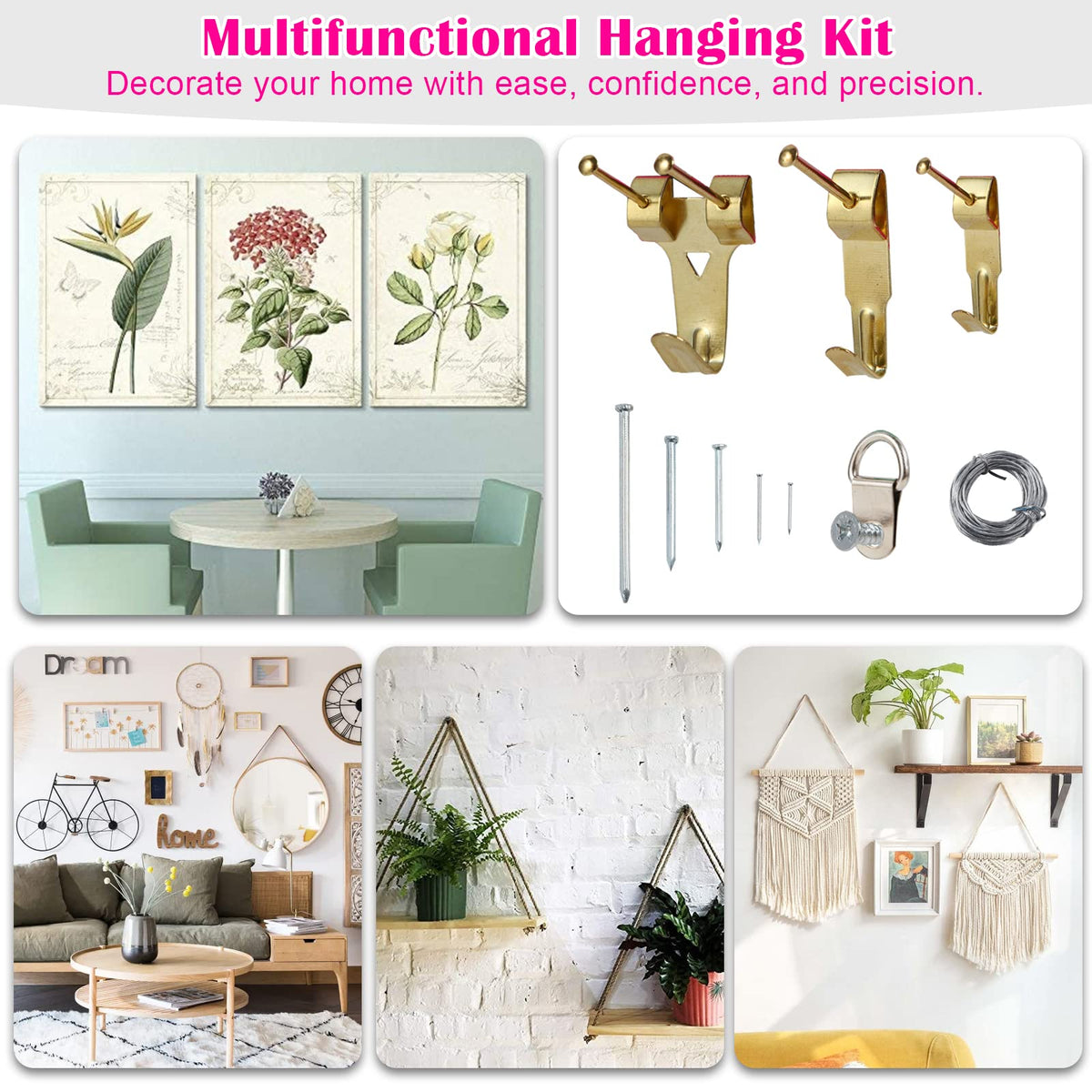 TOYIEW picture hanging kit nails for sturdy mounting on various walls.