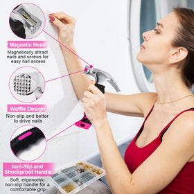 TOYIEW picture hanging kit pink hammer for easy setup.