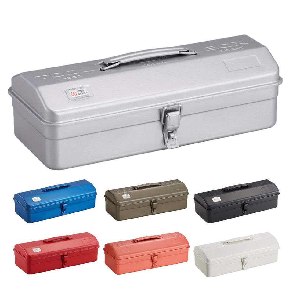 Toyo Y-350 steel mountain tool box in silver, front view showcasing durable construction.