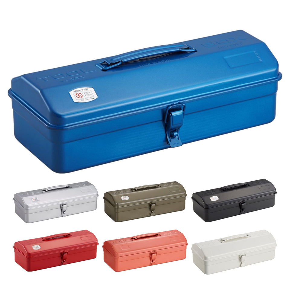 Toyo Y-350 steel box with blue lid closed, showcasing secure storage for tools.