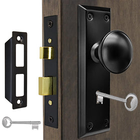 TPard antique door knobs mortise front view showing vintage matte black finish