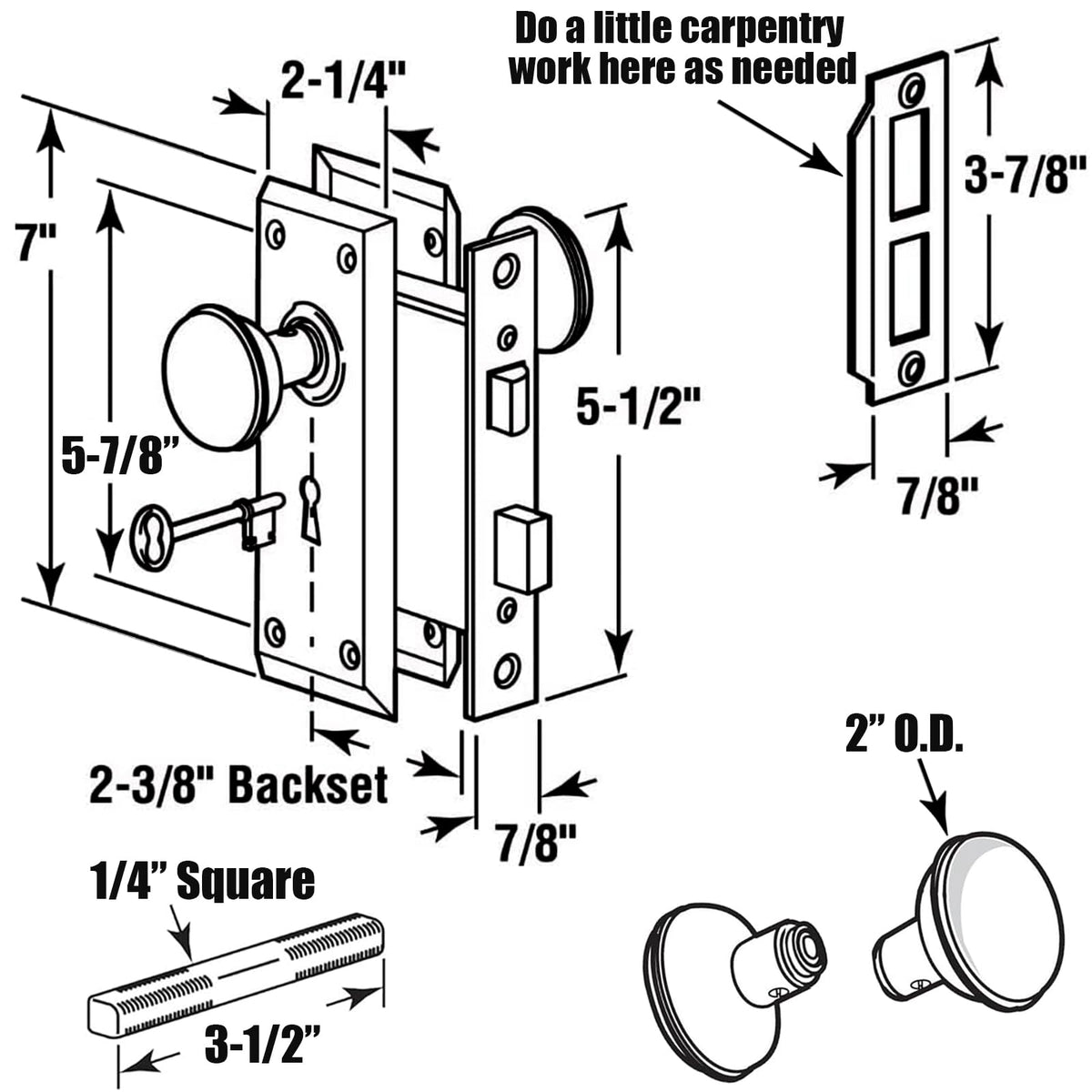 TPard mortise latch detail highlights backset and installation fit