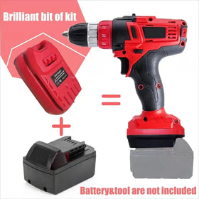 Milwaukee M18 battery secured in the adapter for Craftsman V20 tools.