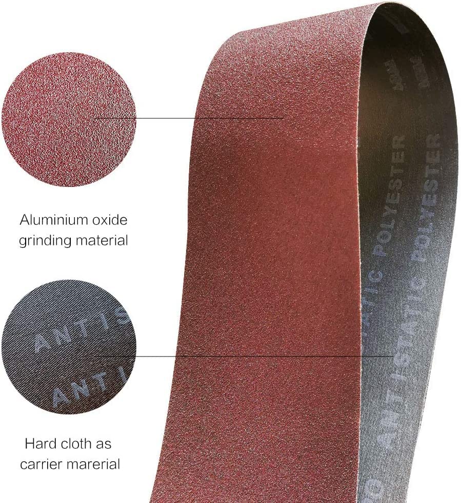 TPmax 12-pack sanding belts suitable for wood, aluminum, glass, and more.