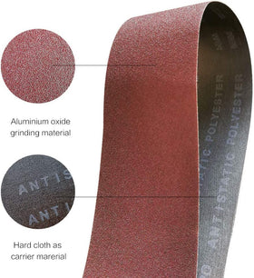 TPmax 12-pack sanding belts suitable for wood, aluminum, glass, and more.