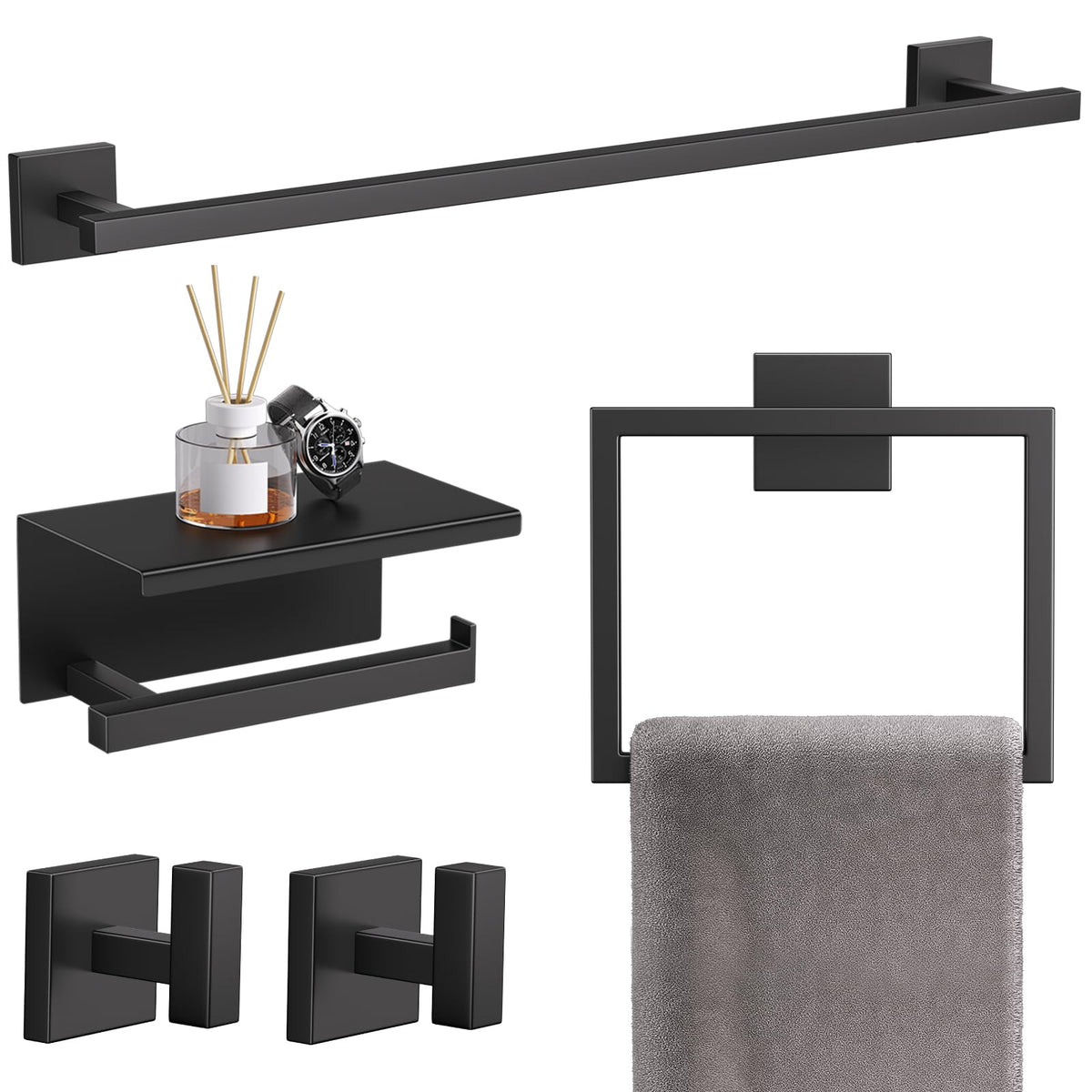 TQKAG 23.6-inch towel bar in matte black for organized spaces.