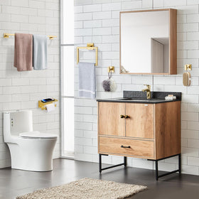 TQKAG brushed gold bathroom set close-up showcases modern square design.