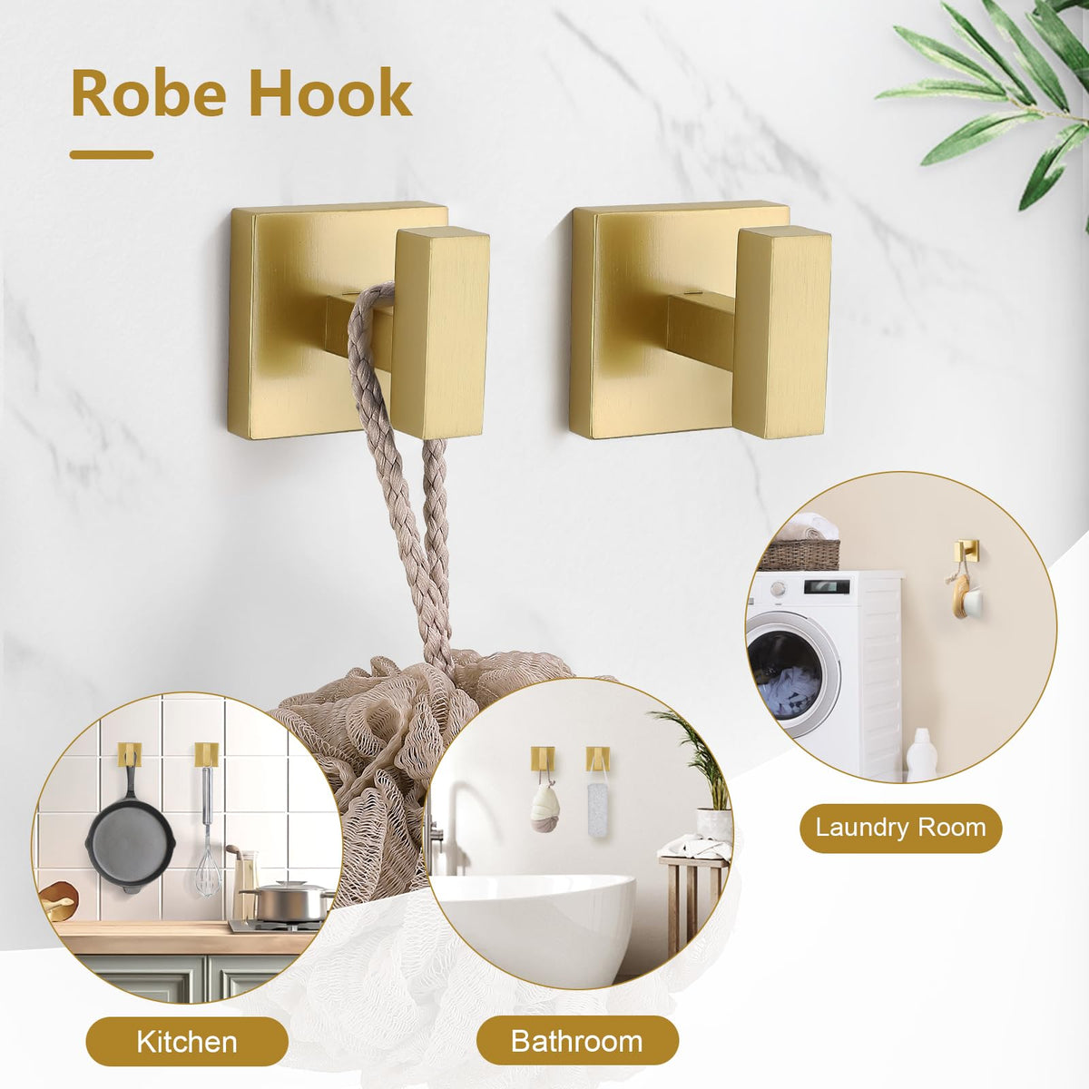 TQKAG brushed gold coat hooks for versatile wall organization.