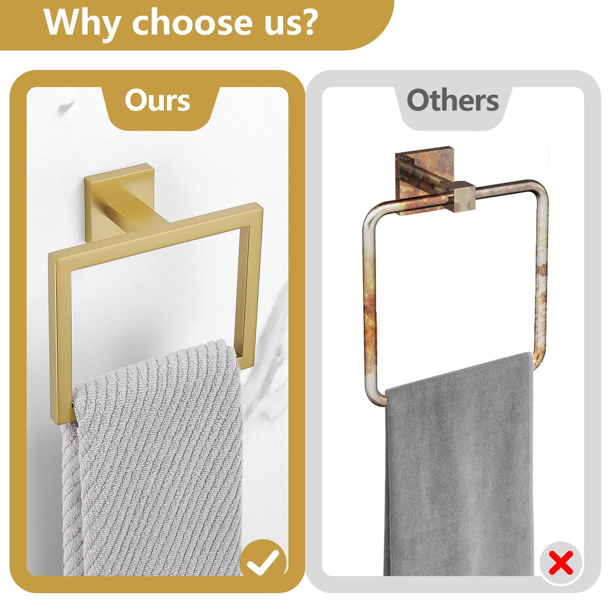 TQKAG brushed gold screw-mount hardware pack ensures secure installation.