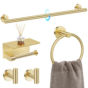 TQKAG brushed gold towel bar 23.6 inches for tidy towels and quick drying.