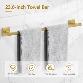 TQKAG brushed gold towel ring adds compact towel storage.