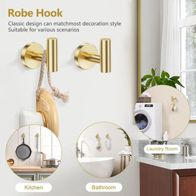 TQKAG brushed gold wall hooks set for robes, towels, and accessories.