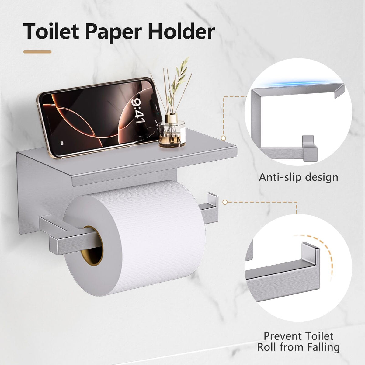 TQKAG toilet paper holder with shelf stores essentials neatly