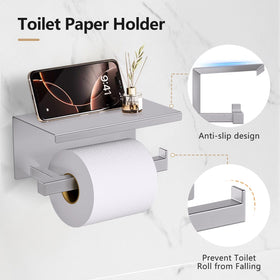 TQKAG toilet paper holder with shelf stores essentials neatly