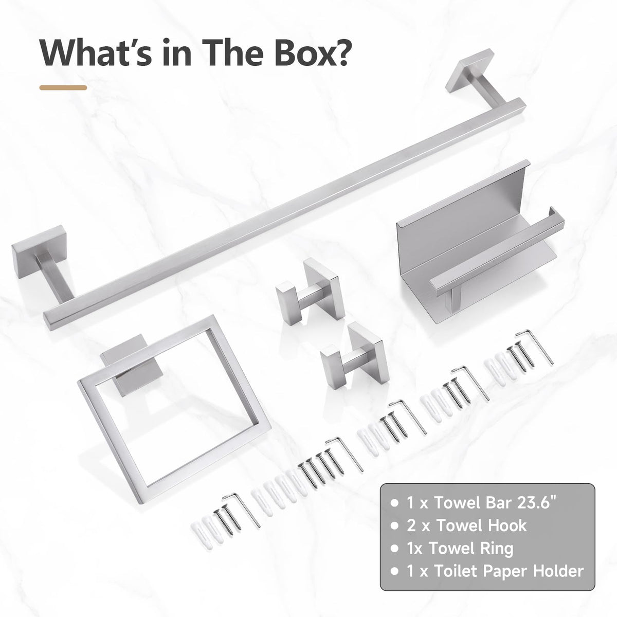 TQKAG wall-mounted brushed nickel bathroom set with square design