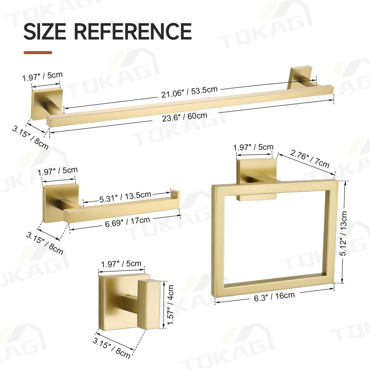 TQKAG modern square design brushed gold bathroom accessories
