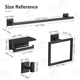 TQKAG square-design bathroom hardware in matte black finish.