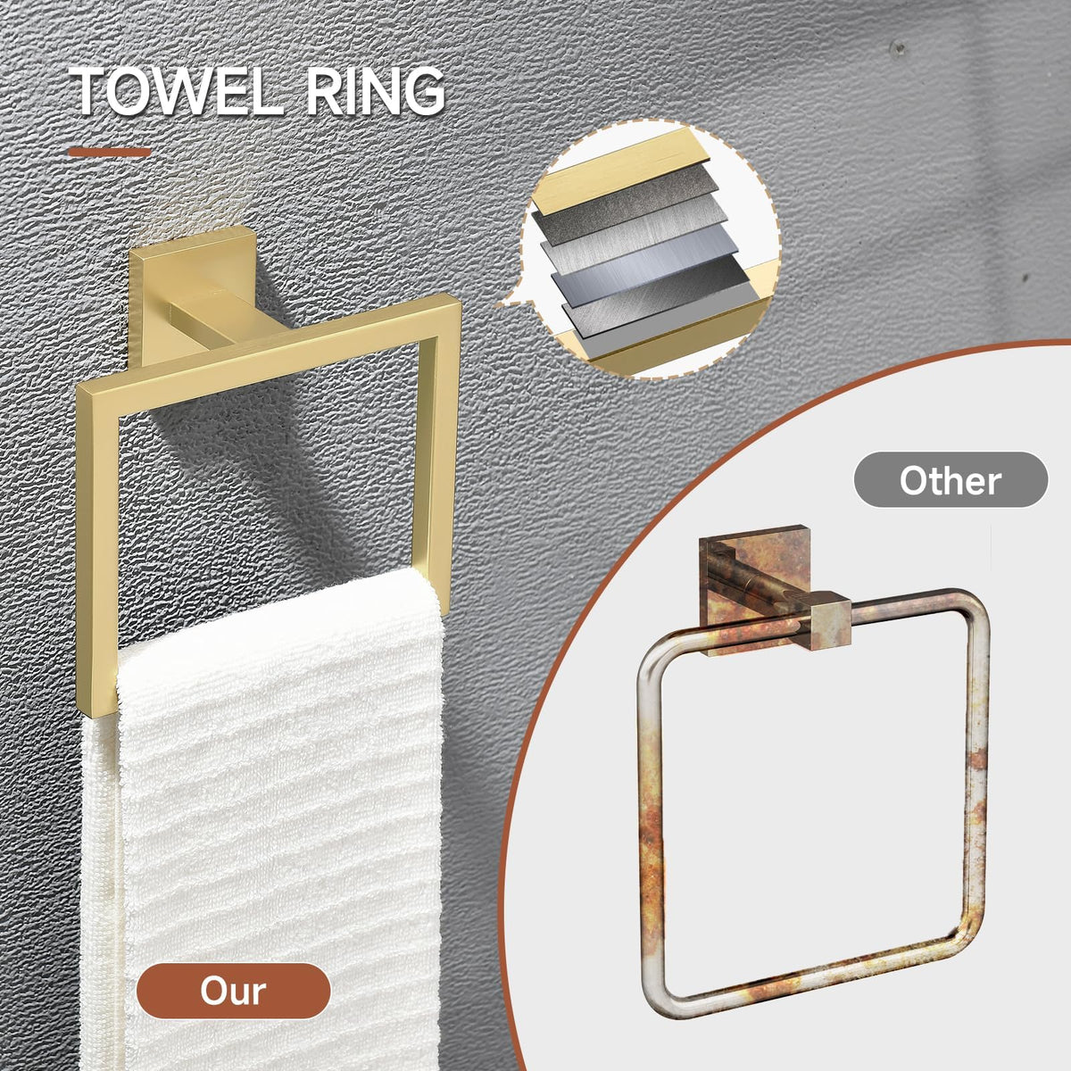 TQKAG brushed gold towel ring adds accessible style and tidy towels
