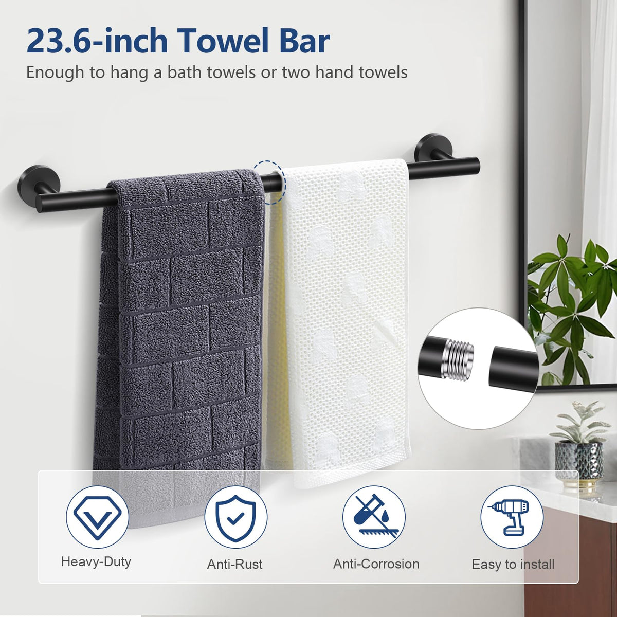 TQKAG towel ring matte black keeps towels within reach and neatly stored
