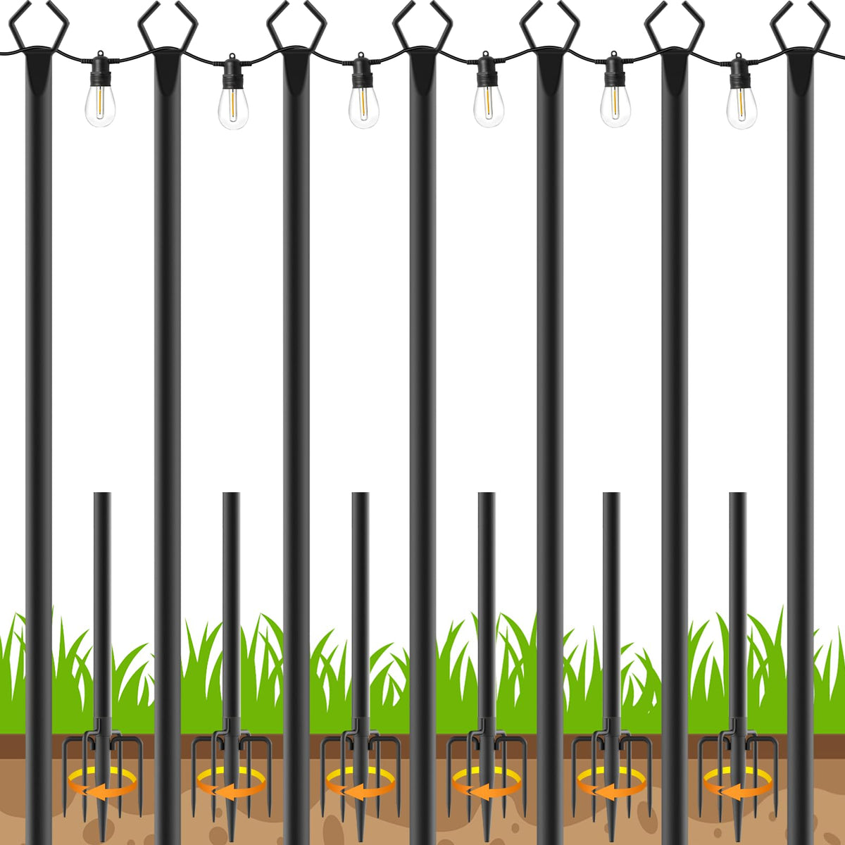 TQQVXX 7-pack 10 ft string light poles with fork base for outdoor stability.