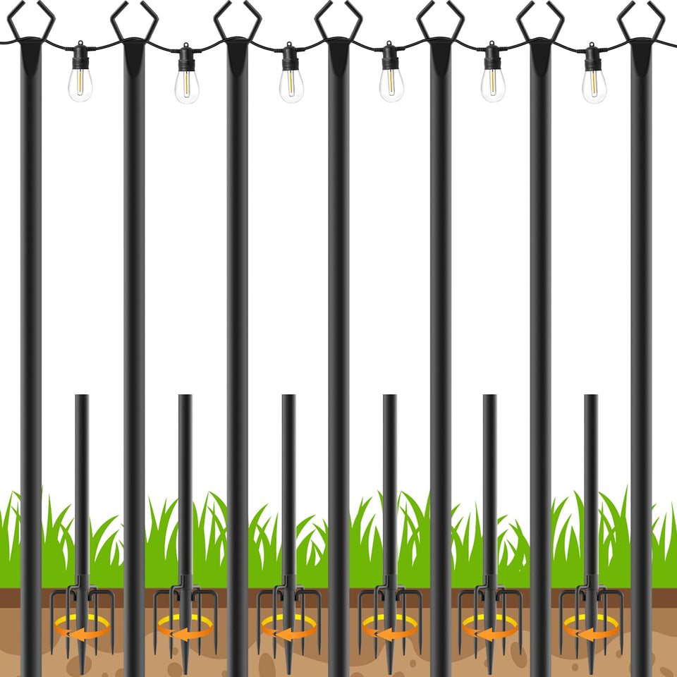 TQQVXX 7-pack 10 ft string light poles with fork base for outdoor stability.
