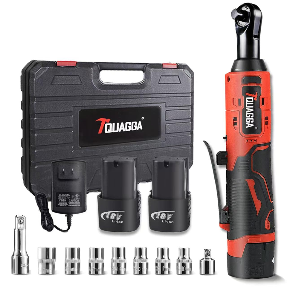 TQUAGGA 3/8-inch cordless ratchet wrench in use, ideal for tight automotive bolts.