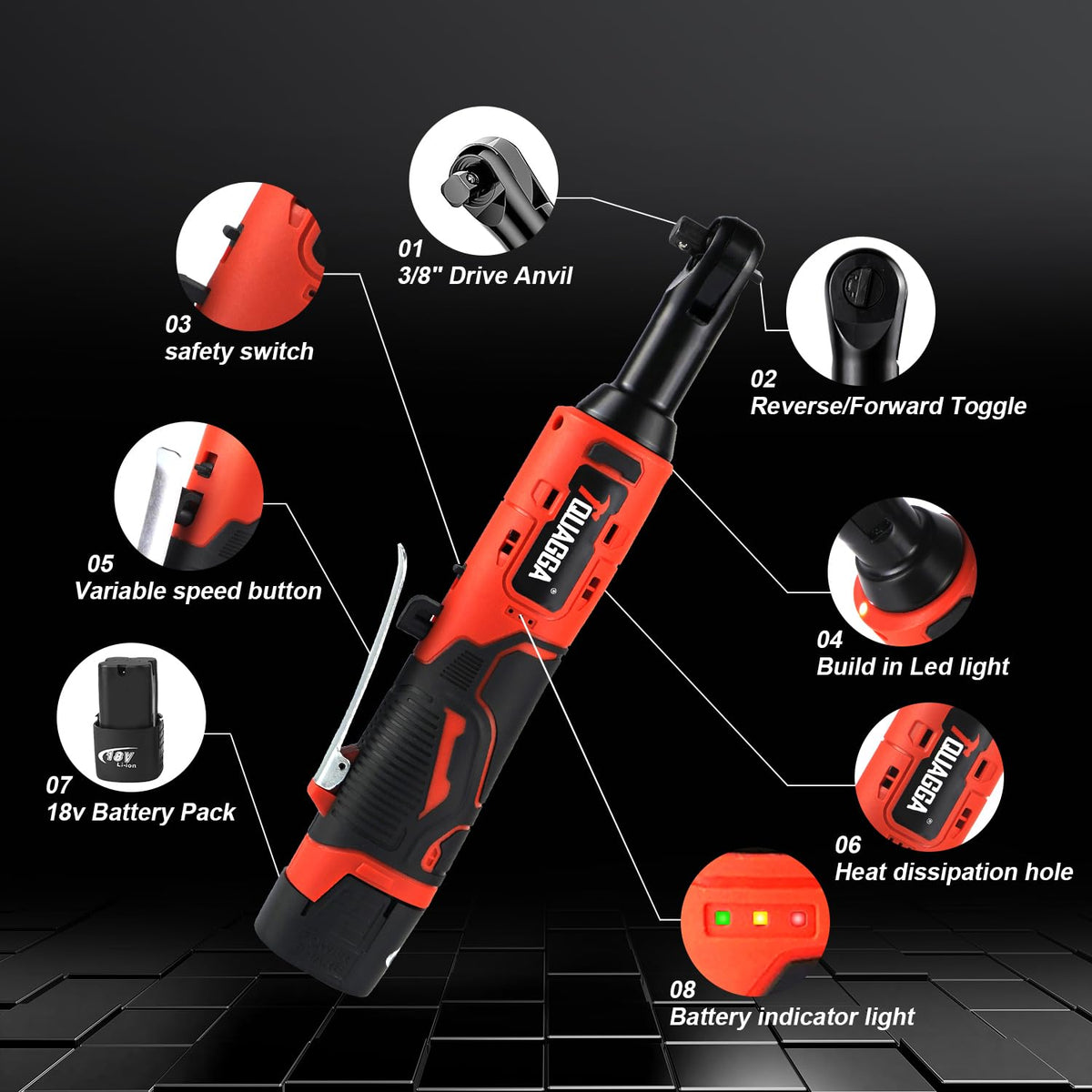 TQUAGGA 7-socket set with chromium-vanadium steel for durable automotive work.