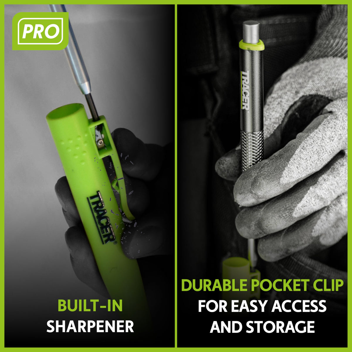 Tracer Pro built-in sharpener keeps pencils ready for drafting.