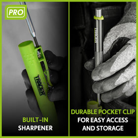 Tracer Pro built-in sharpener keeps pencils ready for drafting.