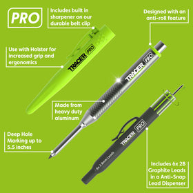 Tracer Pro aluminum pencil showing anti-roll design keeps marks on site.