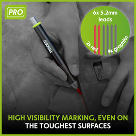 Tracer Pro Series red lead provides high-visibility marks on dark surfaces.