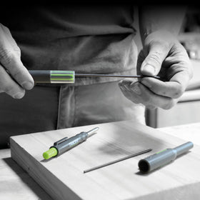 Tracer site holder with clip keeps the pencil within reach on site.
