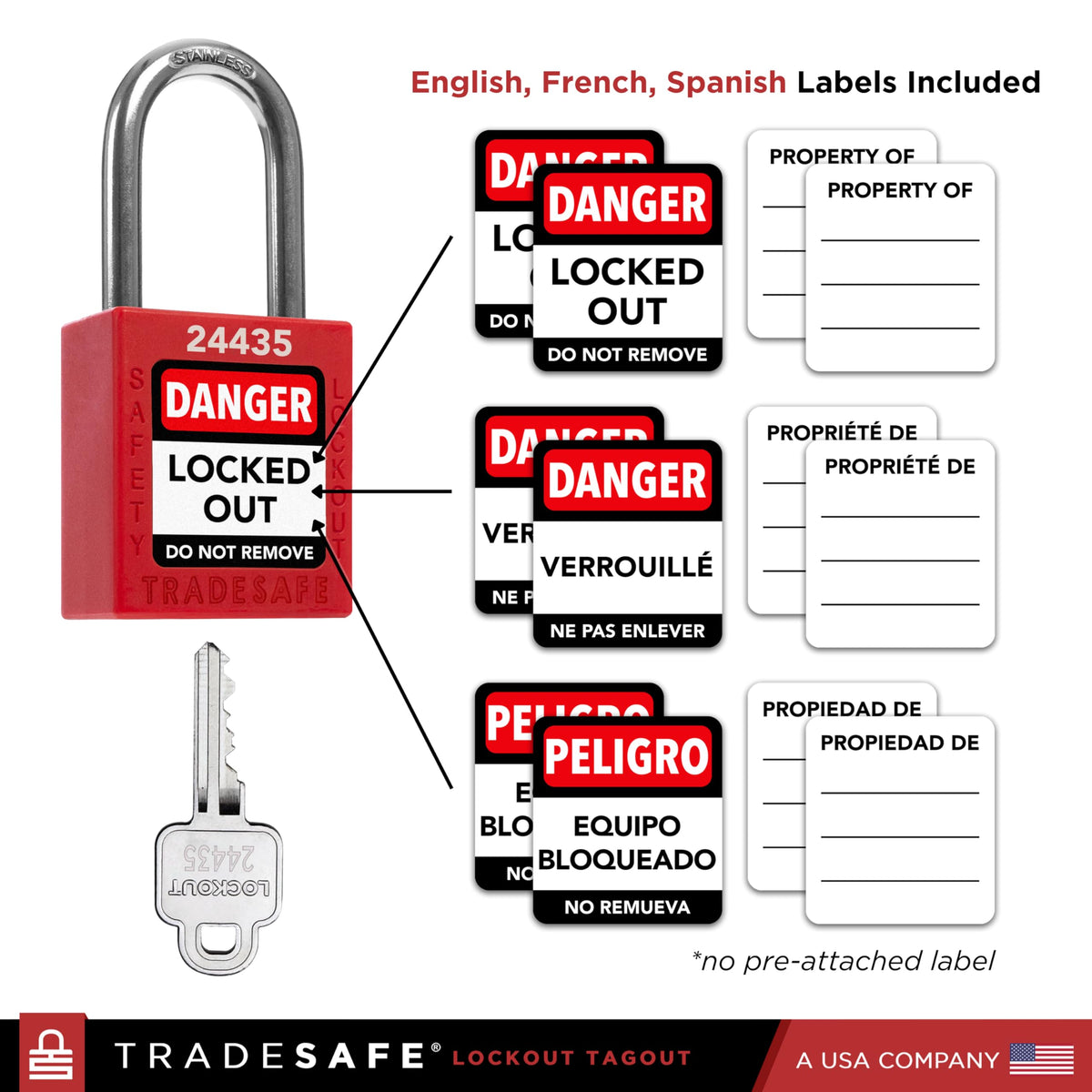 TRADESAFE locks with brass core cylinder ensuring key retention.