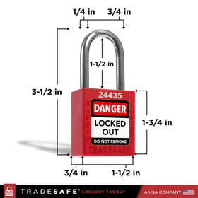 TRADESAFE keyed-different LOTO locks with unique keys per lock for easy tracking.