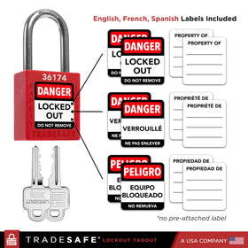 Multilingual labels visible on TRADESAFE LOTO locks for ready deployment