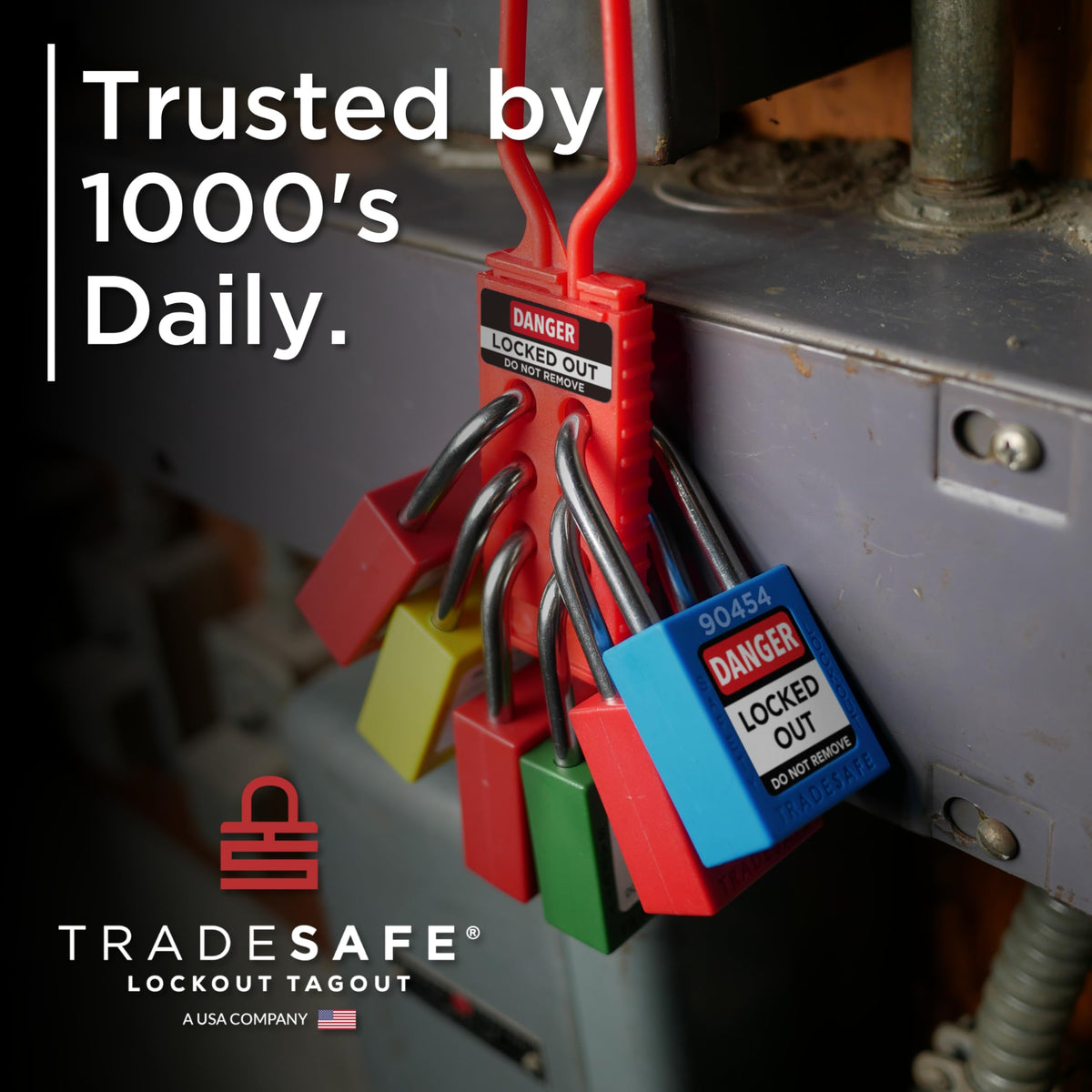 TRADESAFE lockout lockset packaging emphasizes OSHA-compliant safety solutions