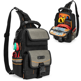 Trahzia electrician tool pouch bag front view, keeps essentials organized on site.