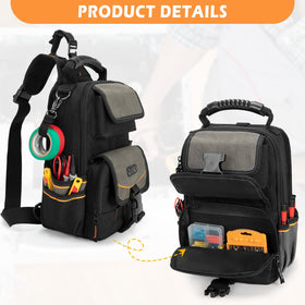 Trahzia tool pouch with removable shoulder strap for versatile site transport.