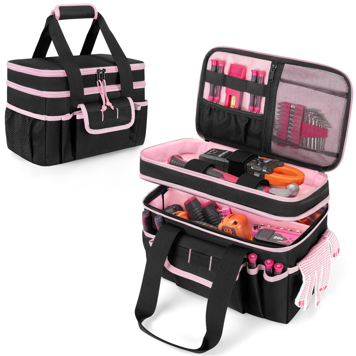 Trahzia Tool Tote Bag with detachable dividers keeps screwdrivers organized and easy to access on site.