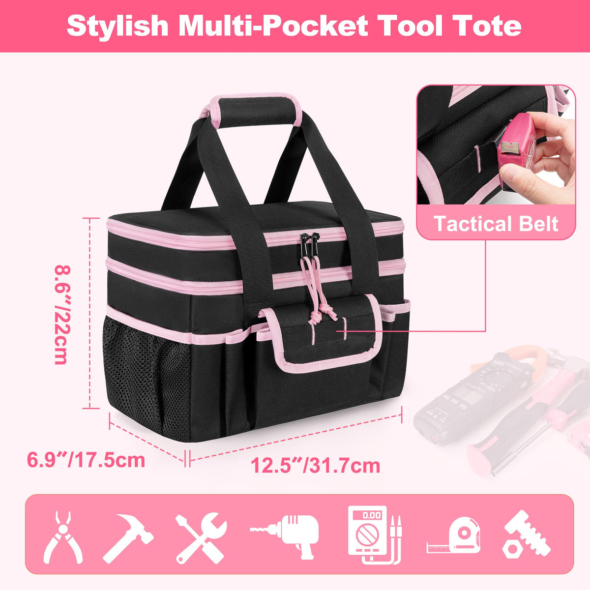 Trahzia Tool Tote Bag crafted from durable polyester for long-lasting on-site use.
