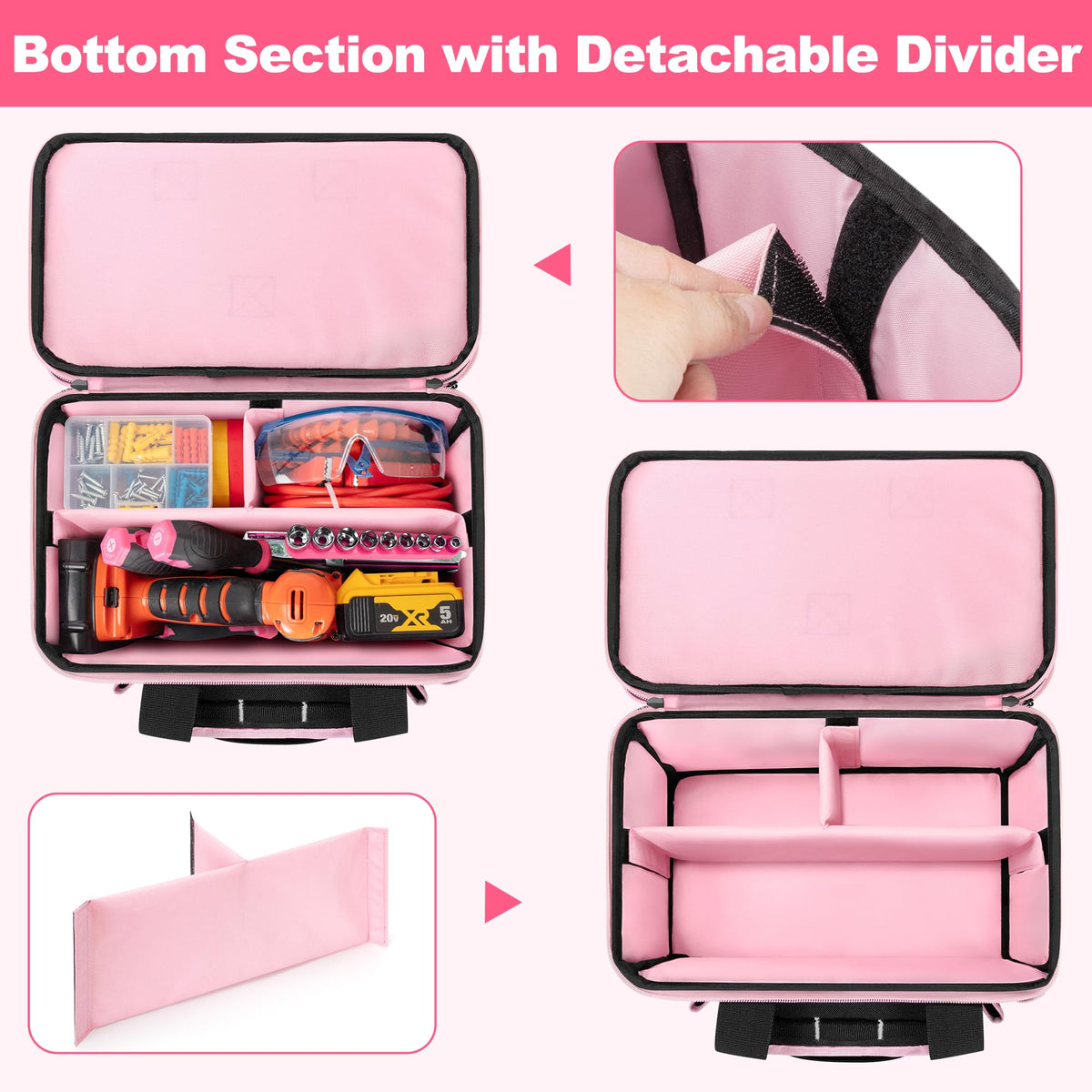 Trahzia Tool Tote Bag top compartment stores meters and accessories for quick checks.