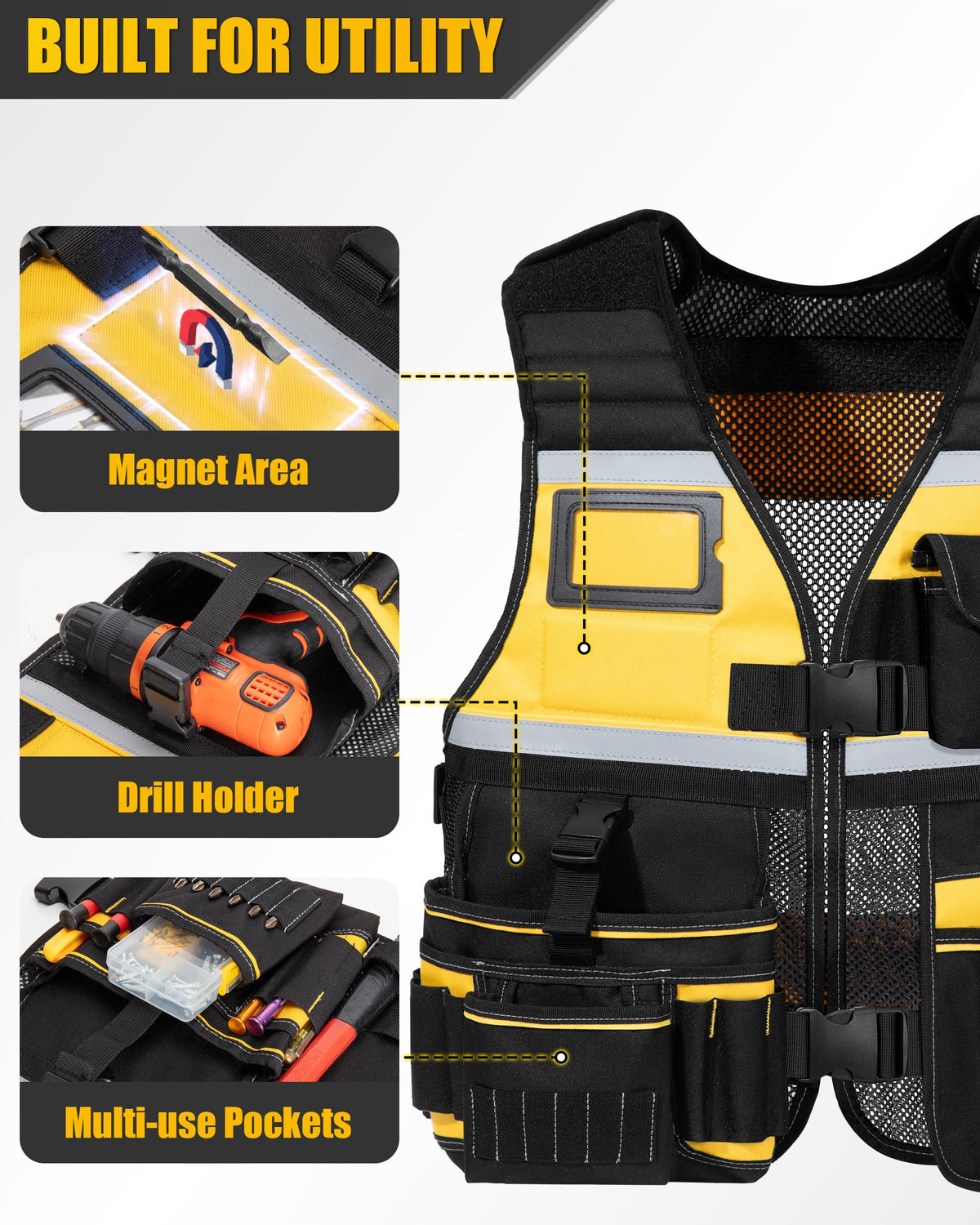 Trahzia vest in durable Oxford fabric for tough construction environments