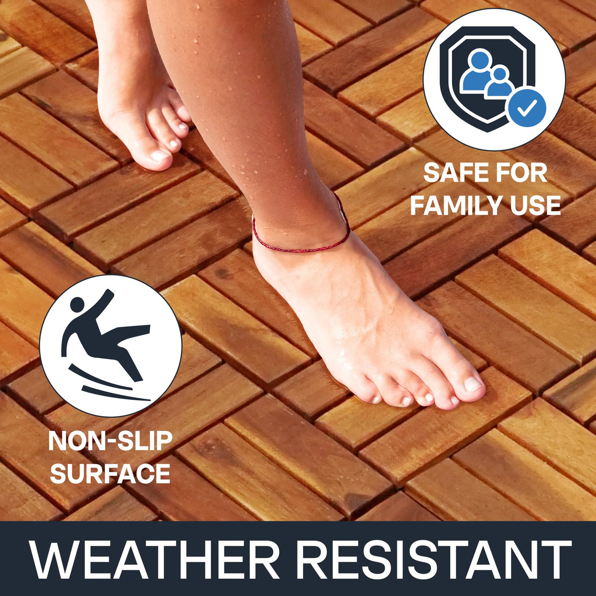 Tranquillo acacia wood finish adds natural warmth to decks.