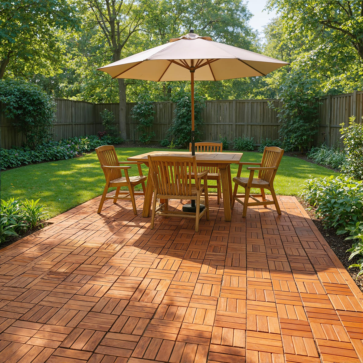 Tranquillo deck tiles highlight a non-slip surface for safer steps.