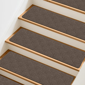 TranquilMoments stair treads on stairs reduce noise and protect wood floors.