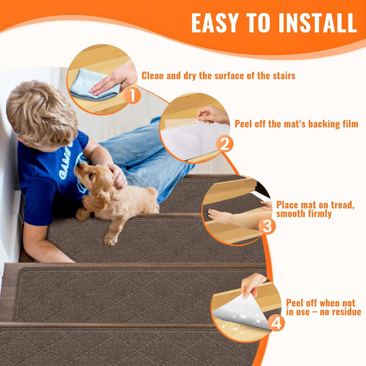 TranquilMoments can be cut for irregular stairs for a custom fit.