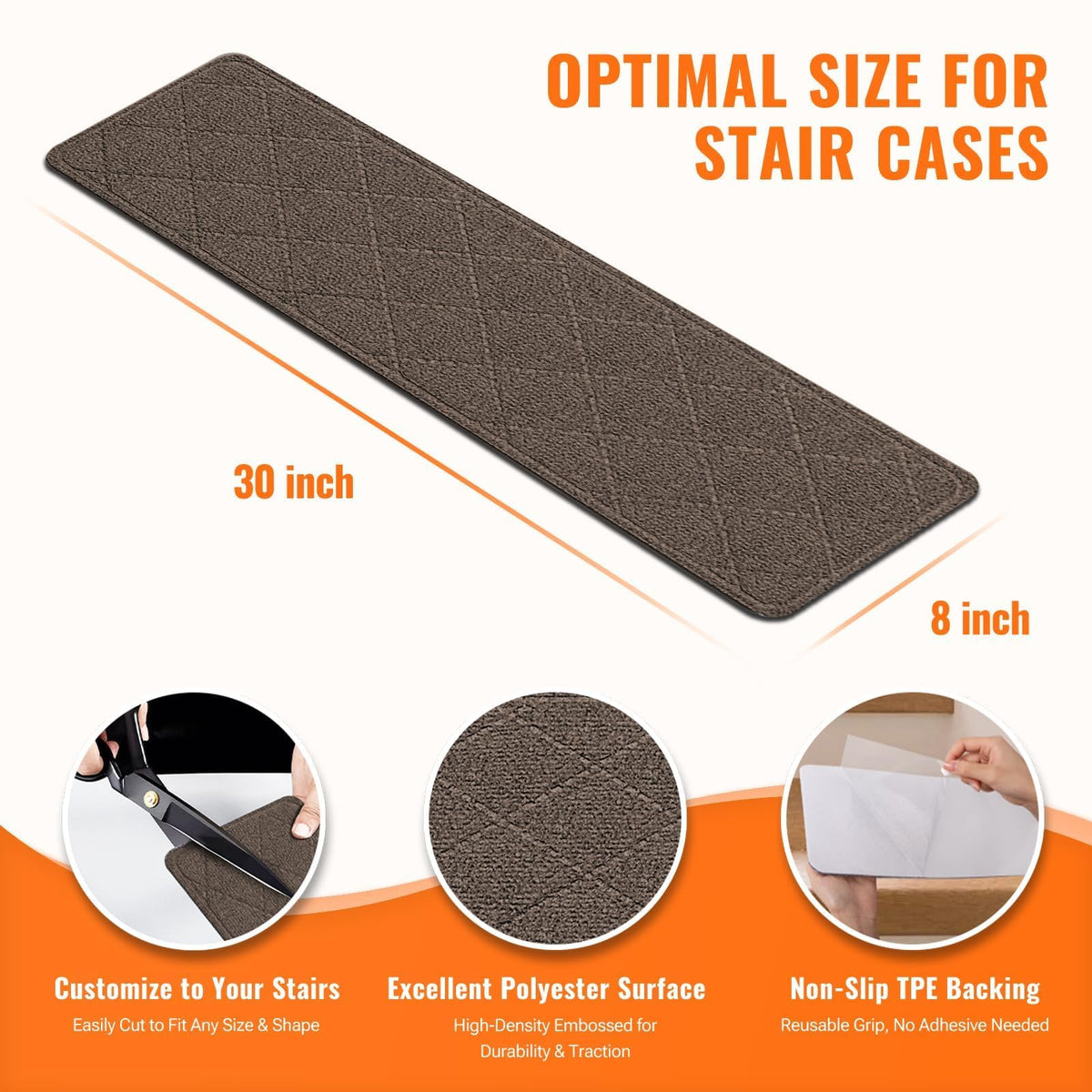 TranquilMoments non-slip backing provides secure grip on wooden stairs.