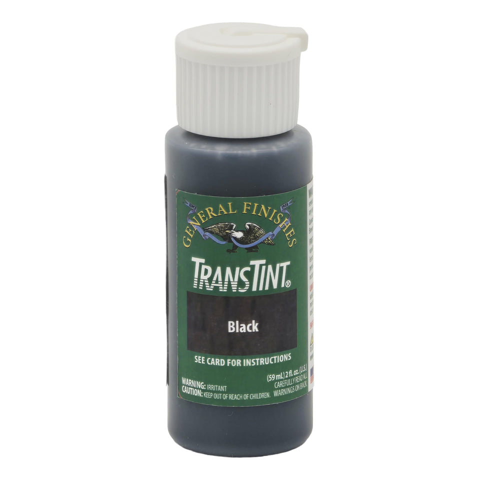 TransTint Dyes Black bottle for precise stain control and versatile refinishing.