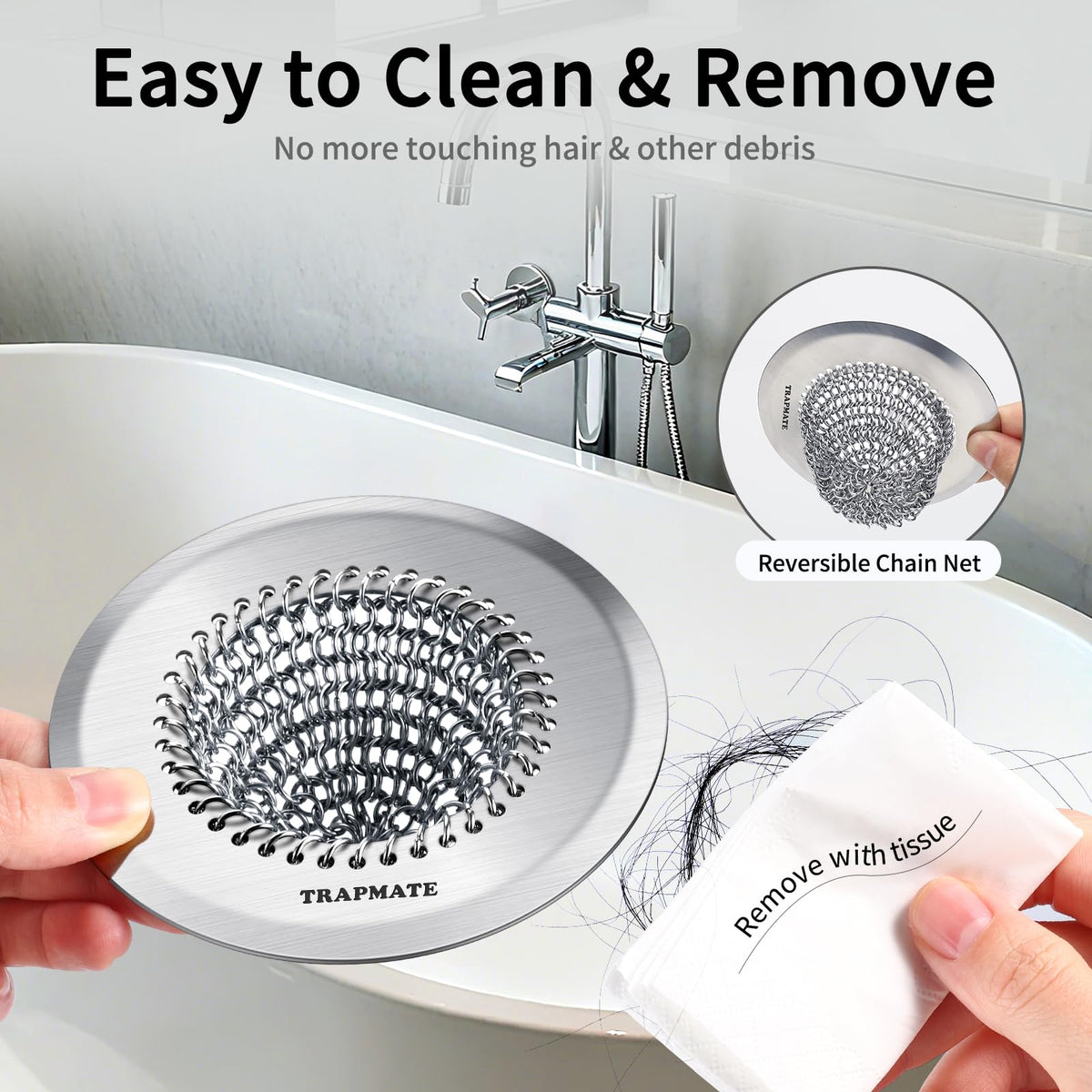 TRAPMATE 4.4-inch drain cover fits most standard drains securely.