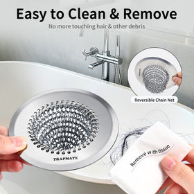TRAPMATE 4.4-inch drain cover fits most standard drains securely.